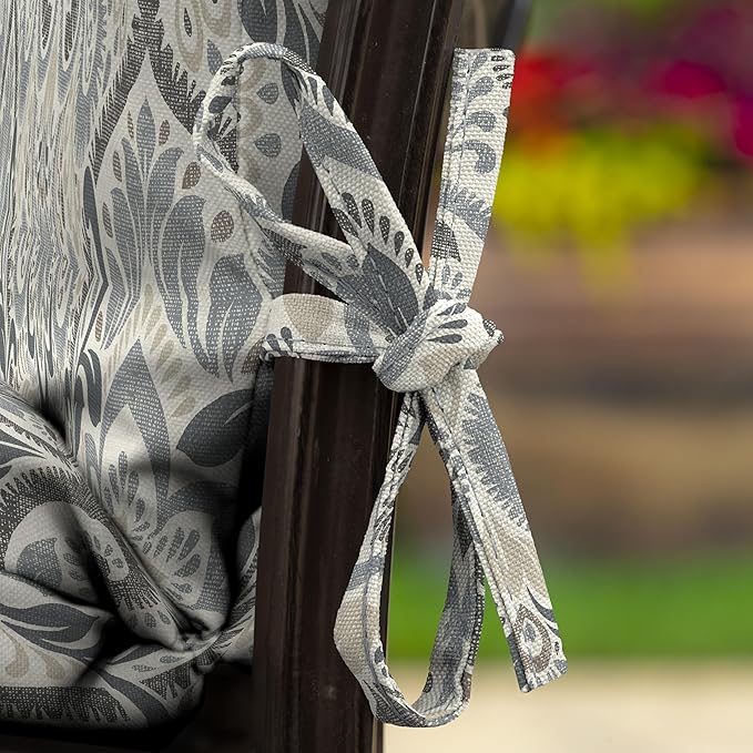 Arden Outdoor Midback Chair Cushion, 18 x 16.5, Rain-Proof, Fade Resistant Neutral Aurora Damask