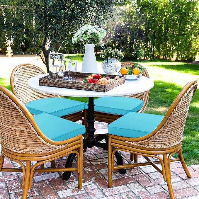 Outdoor Chair Cushions Set of 4 Water Resistant Patio Chair Cushions with Tie 3 Year Color Fastness Thick Outdoor Seat Cushion for Garden Lawn Round Corner Teal 17x16 Inch