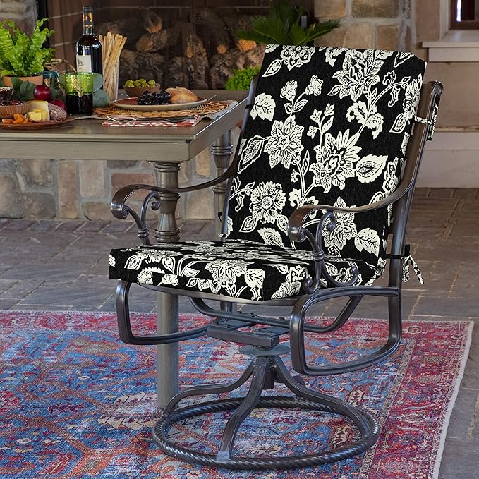 Arden 2-Pack Outdoor Patio Dining Chair Cushion, 20x44, Rain-Proof Seat Pad, Fade-Resistant Outdoor Cushion Ashland Black Jacobean