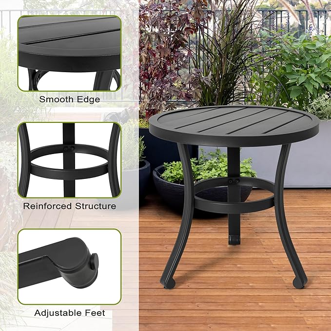 NUU GARDEN Metal Side Table, Weather Resistant 20" Patio Table, Outdoor Bistro Table, Outside End Table for Patio, Pool, Deck, Balcony, Porch, Outdoor or Indoor Use, Black