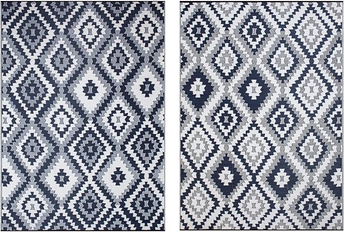 Reversible Outdoor/Indoor Plastic Rug, Easy to Clean and Fold, Perfect for Garden, Patio, Picnic, Decking-（Blue，8x10Ft）