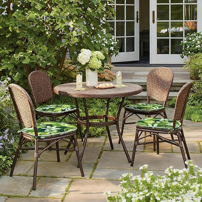 Outdoor Chair Cushions 16"x17" Set of 2, Water Resistant Patio Chair Pads with Ties, Seat Cushions for Home Garden Furniture Decoration, Jungle Leaves