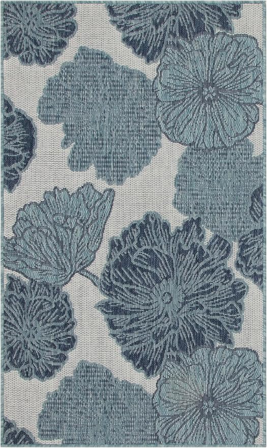 Nourison Home Garden Oasis Blue 2' x 4' Area Rug - Easy Clean, Non Shedding, Bed Room, Living Room, Dining Room, Kitchen (2' x 4')