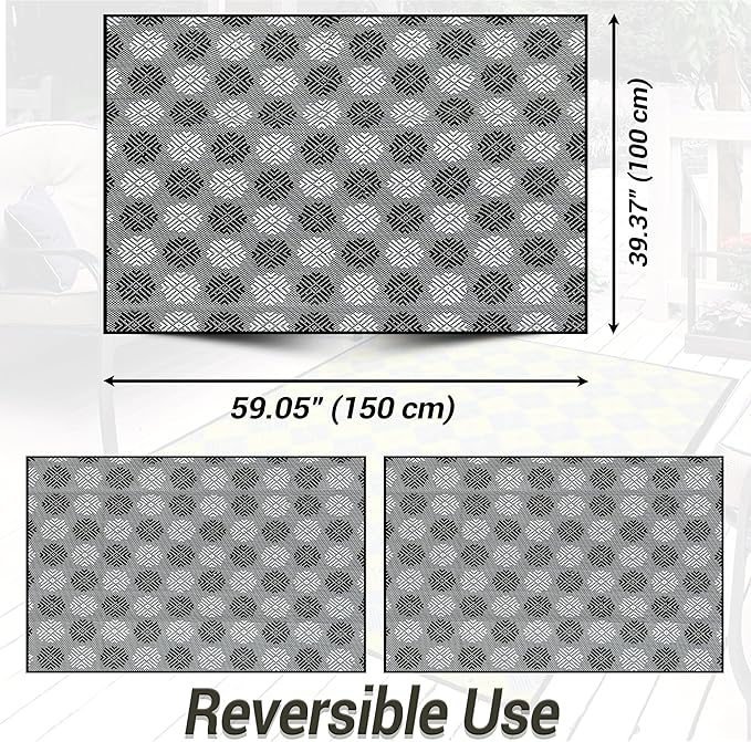 ARSUK Outdoor Patio Rug (5 x 3.3 ft) - Weatherproof, Indoor and Outdoor Use, Ideal for Garden, Camping, Balcony Carpet, Picnic, Backyard, Lightweight, Foldable, Recycled Plastic