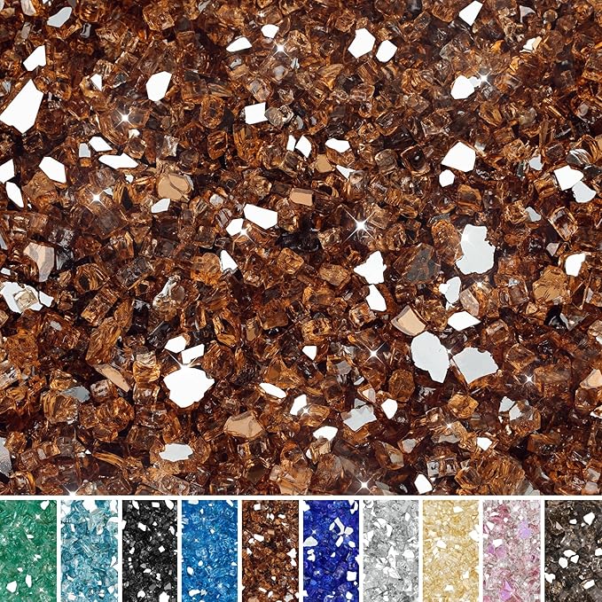 Skyflame High Luster 15-Pound Reflective Fire Glass for Fire Pit Fireplace Landscaping, 1/4-Inch Copper Reflective