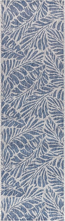 Keen Home Design Terrace Outdoor Runner Rug - 26"x119" Washable Indoor/Outdoor Rug for Patio, Kitchen, Balcony, Beach, Garden, Deck and Porch, Size: 2'2" x 9'11", Rainforest Navy