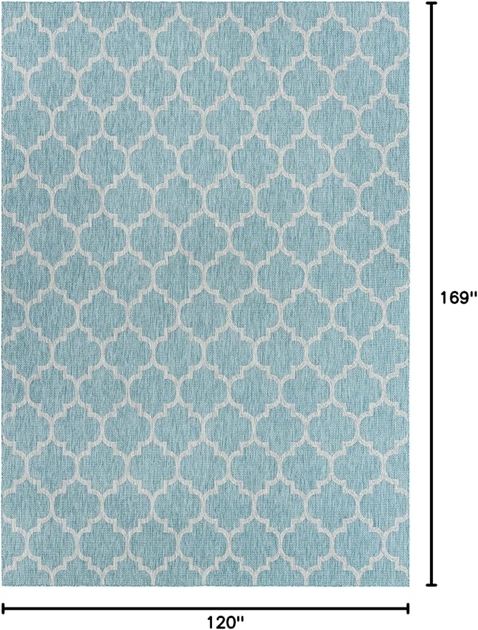 Unique Loom Outdoor Trellis Collection Area Rug (10' x 14' 1" Rectangle, Aquamarine/ Gray)
