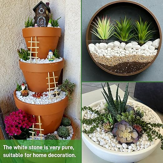 6Lb White Rocks for Plants, 1/4"-3/4" White Pebbles, Decorative Stones for Vases, Small Aquarium Gravel for Fish Tank Garden Rocks for Potted Plants & Home Decor