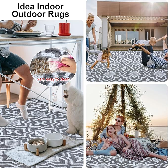 Outdoor Rug for Patios Clearance 4X6 Waterproof Reversible Plastic Straw Rug RV Camping Mat Outside Area Rug Carpet for Camping RV,Porch,Deck,Balcony,Camper,Backyard