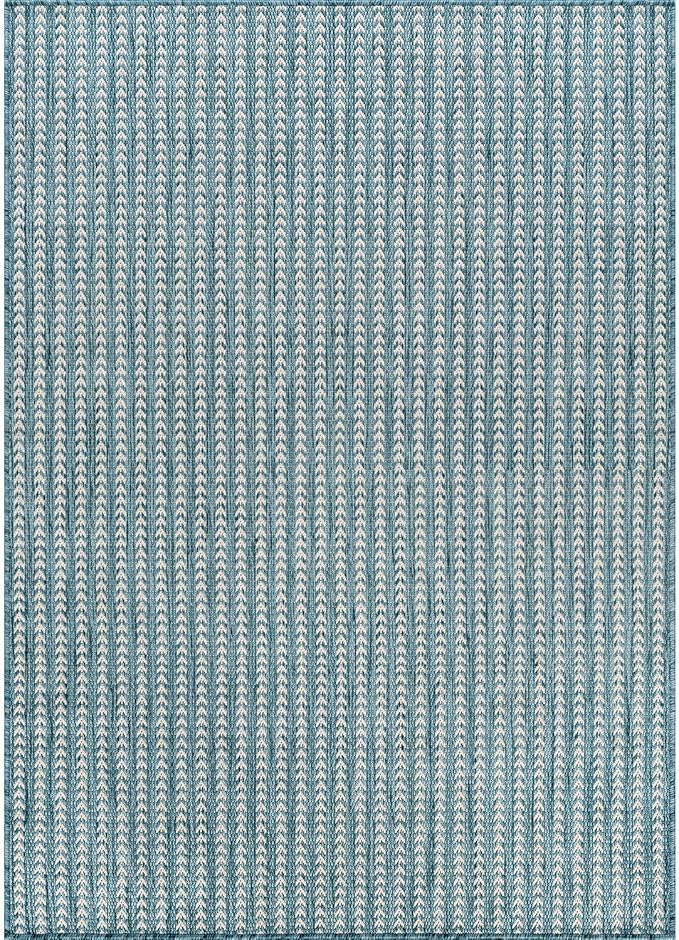 Washable Outdoor Rug 6x9 Modern Area Rugs Outdoor Carpets Striped Pattern Non Shedding Waterproof Easy Clean Patio Deck Porch Living Room Bedroom Garden RV (6 X 9 Aqua)