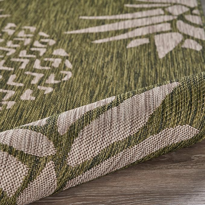 LR Home Ox Bay Caleb Green/Taupe Coastal Pineapples Indoor/Outdoor Area Rug (Pack of 2)