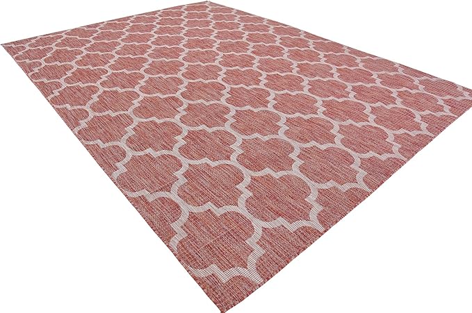 Unique Loom Outdoor Trellis Collection Area Rug (9' x 12' Rectangle, Rust Red/ Ivory)