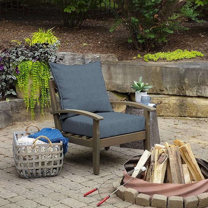 Arden Olefin Outdoor Foam Deep Seat Cushion Set, 24 in x 24 in, Weather-Proof, Rain-Proof, Fade Resistant Patio Cushion, Deep Seat Bottom and Back Cushion for Chair, Sofa, and Couch Denim Alair