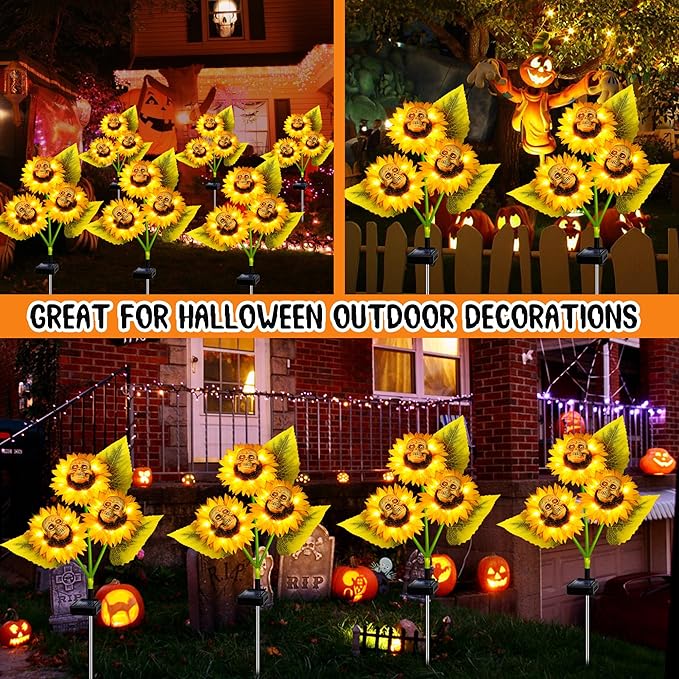 Halloween Decorations Outdoor, 3 Pack Solar Scary Skull Sunflowers Lights,Waterproof Solar Flowers Lights Garden Decor for Halloween Yard Patio Lawn Party Decor