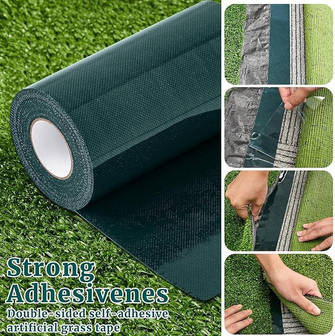 1 Roll 6 in x 16.5 ft Double Sided Turf Tape Artificial Grass Tape Self Adhesive Grass Rug Tape Artificial Turf Tape for Lawn Garden Carpet Connecting Outdoor Carpet