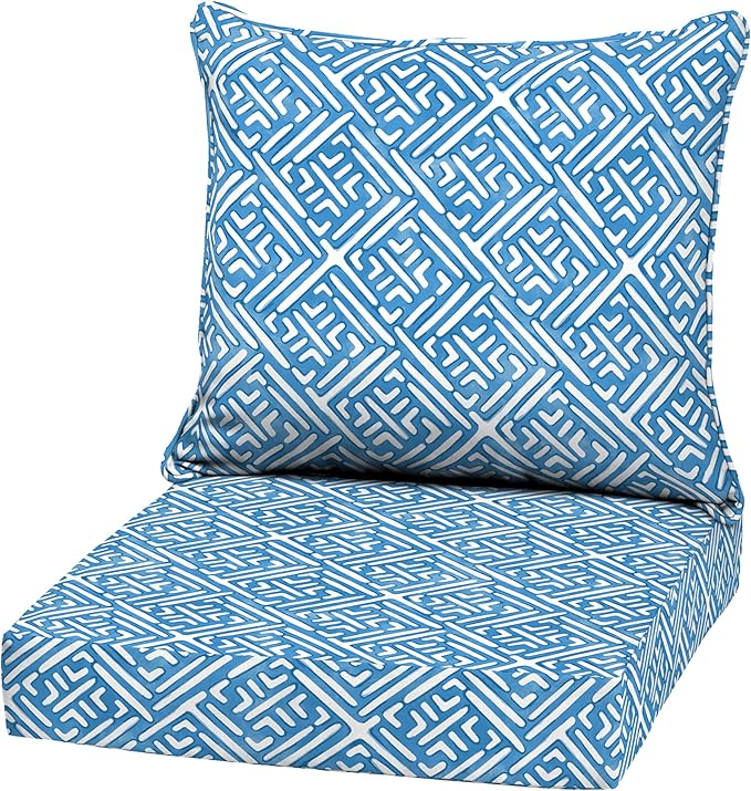 Arden Outdoor Deep Seat Cushion Set, 22 in x 24 in, Weather-Proof, Rain-Proof, Fade Resistant Patio Cushion Amalfi Blue Tile
