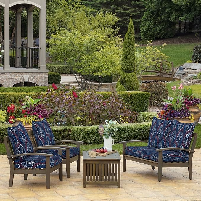 Arden Outdoor Deep Seat Cushion Set, 22 in x 24 in, Weather-Proof, Rain-Proof, Fade Resistant Patio Cushion Sapphire Liberty Mosaic