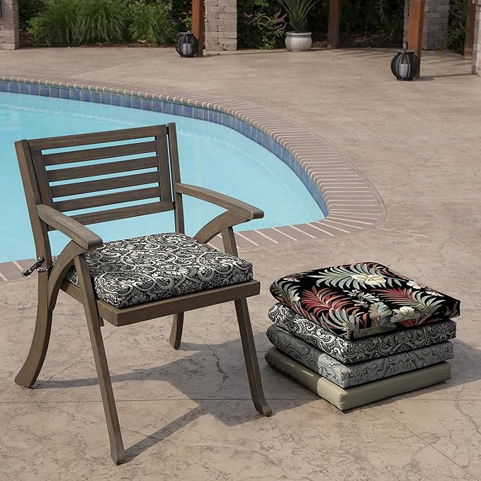 Arden Selections Outdoor Seat Cushion or Rocking Chair Cushion, 19 x 18, Rain-Proof, Fade Resistant 18 x 19, Black Aurora Damask (Pack of 2)