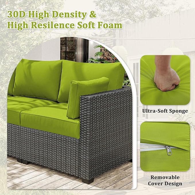 8-Piece Outdoor Cushions for Patio Furniture Thick Outdoor Chair Cushions Resilient Foam Waterproof Deep Seat Cushion Replacement for 3-Seat Sectional Sets Liner&Cover Grass Green