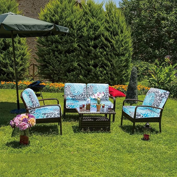 JMGBird Outdoor Chair Cushions Set - 19"x19" Tufted Seat & Back Cushions, Water-Resistant UV-Treated Polyester for Patio Furniture