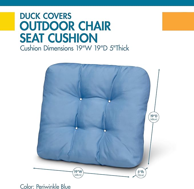 Duck Covers Water-Resistant Indoor/Outdoor Seat Cushions, 19 x 19 x 5 Inch, 2 Pack, Periwinkle Blue