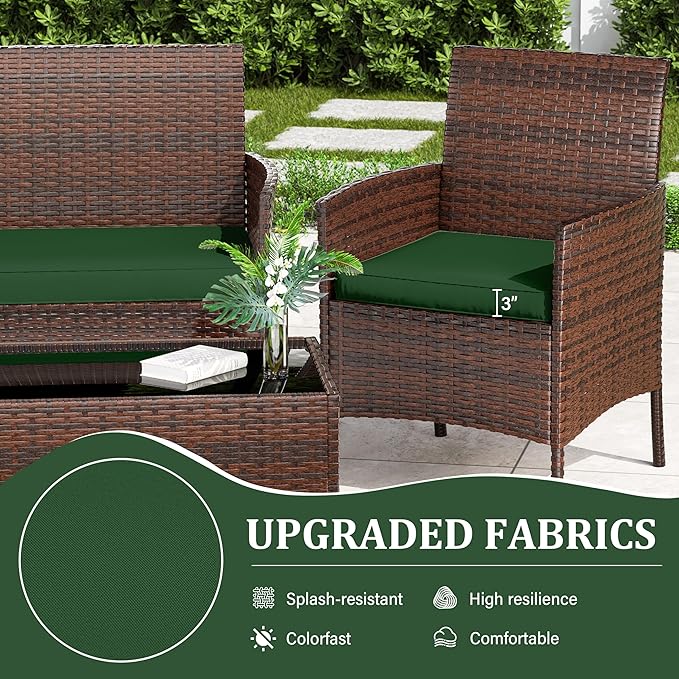 3 Pack Outdoor Replacement Cushions, Fit for 4-Seater Wicker Rattan Patio Conversation Set, 36x18x3,18x18x3, Liner & Cover