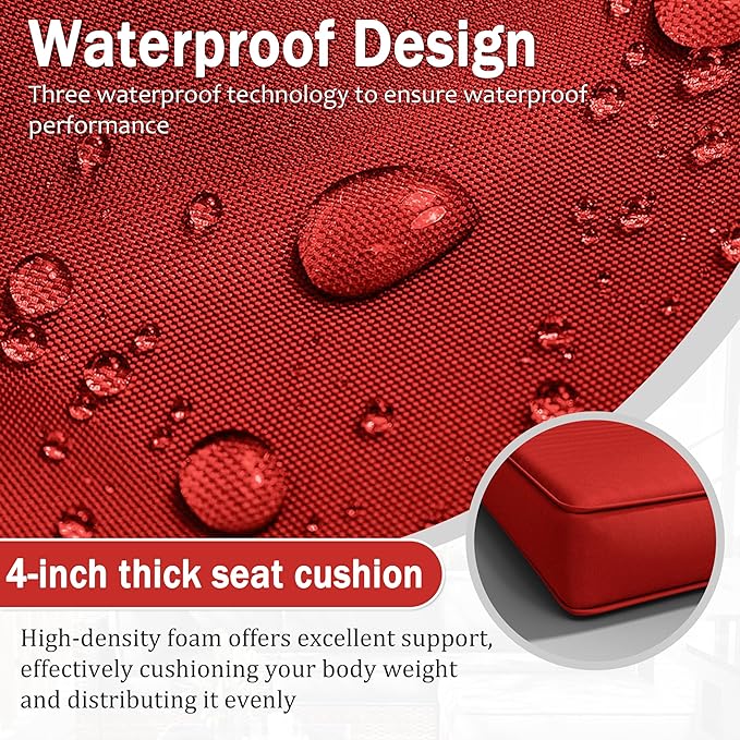Patio Furniture Cushions, Replacement Outdoor Cushions for 4-Seat Patio Furniture, Waterproof Cushions for Outdoor Sectional Sofa Couch, Red