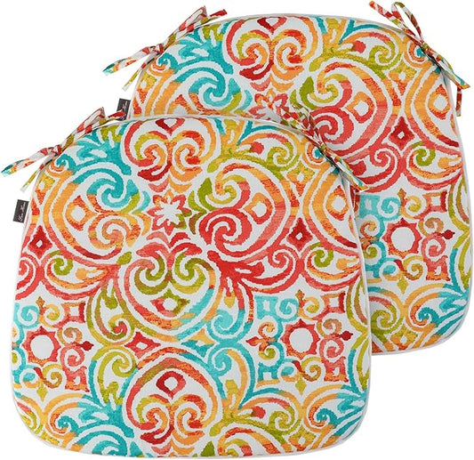 FUNHOME Outdoor Chair Cushions Set of 2, Water-Repellent Patio Seat Cushions D16xW17 Inch, All Weather Patio Chair Pads with Tie, Patio Cushions for Furniture Garden Home Decoration, Corinthian Dapple