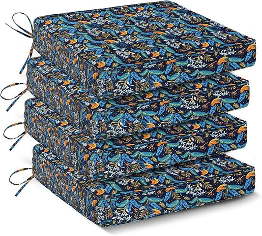 Outdoor Chair Cushions Set of 4,Waterproof Outdoor Seat Cushions for Patio Furniture,Patio Chair Cushion with Handle and Ties, Out Door Chair Pads,17" x 16" x 2", Black Nightingale
