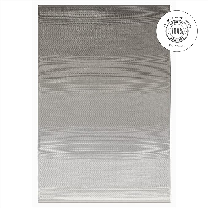 Fab Habitat Outdoor Rug - Waterproof, Fade Resistant, Crease-Free - Premium Recycled Plastic - Neutral Ombre - Porch, Deck, Balcony, Mudroom, Laundry Room, Patio - Big Sur - Ash - 3 x 5 ft