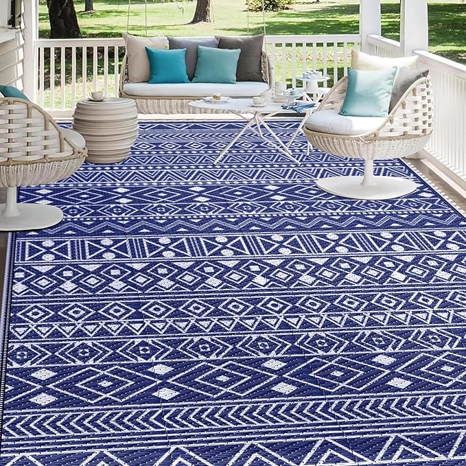 StepLively Outdoor Rug 5x8 ft, Reversible Waterproof Outdoor Plastic Straw Rug, Patio Rug Waterproof, Outdoor Large Area Rug for RV, Camping, Garden, Porch, All-Weather & Easy to Clean(Blue)