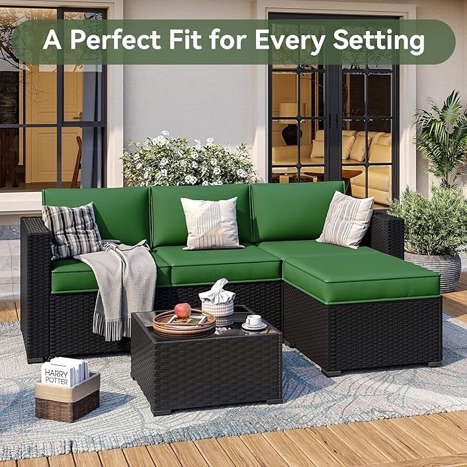 Aoxun Patio Furniture Cushions for Outdoor Furniture Set of 4, Thick Replacement Patio Couch Cushions for Outdoor Furniture, 7-Piece Splashproof Fade Resistant Outdoor Couch Cushions, Green