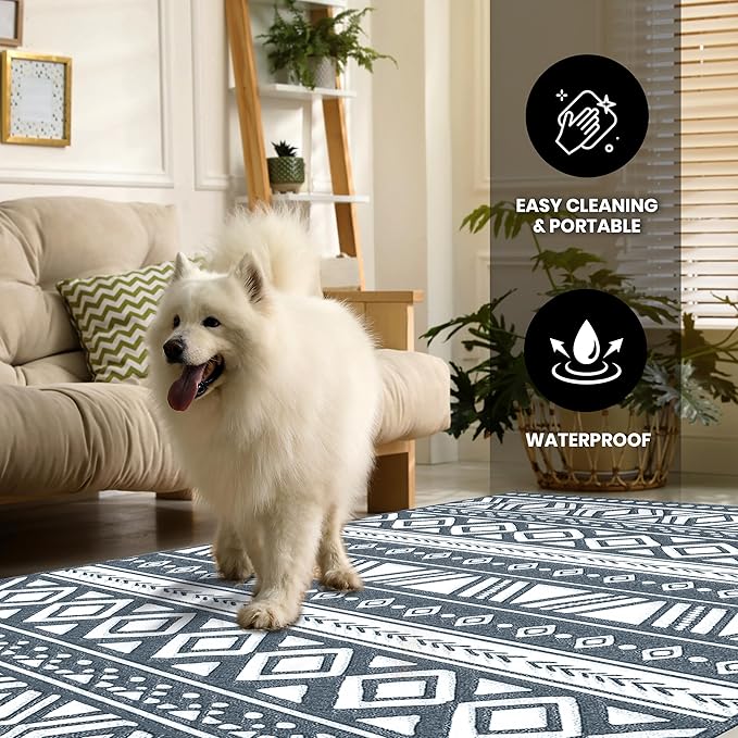 Utopia Home Waterproof Outdoor Rug for Patio 6 x 9 ft, Reversible Plastic Straw Mat for Camping, Picnics, Balcony, Patio, Aztec - Grey & Light Grey