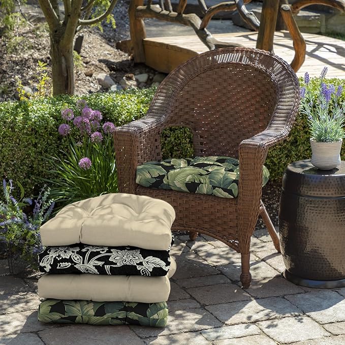 Arden Indoor/Outdoor Rocking Chair Or Wicker Chair Cushion, 2-Pack, 20 x 18, Water Repellent, Rain Proof, Fade Resistant Cushion for Rocking Or Rounded Back Chair Onyx Cebu