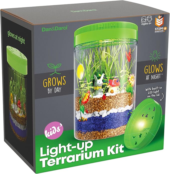 Dan&Darci Light-Up Terrarium Kit for Kids - STEM Science Kit - Educational DIY Toy for Boys & Girls - Birthday Easter Gift - Craft Project Idea for Ages 6 7 8 9 10 11 12 Year Old