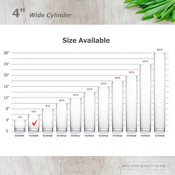 WGVI Quality Thick Weighted Clear Cylinder Glass Vases, 4" W x 6" H, Flower Arrangement Glass Candle Holders Wedding Centerpieces Terrarium Planter Pen Brush Storage Container, Bulk Wholesale, 18 Pcs