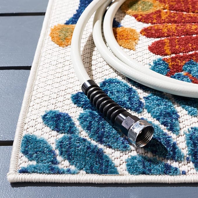 SAFAVIEH Washable Rug Outdoor Cabana Collection - 3' x 5', Cream & Red, Non-Shedding & Easy to Clean, Ideal for Patio, Backyard, Mudroom (CBN832A)