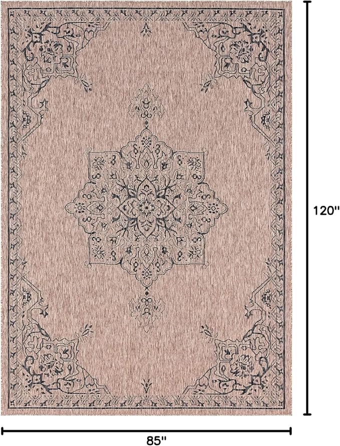 Unique Loom Outdoor Traditional Collection Area Rug - Antique (7' 1" x 10' Rectangle, Beige/ Black)