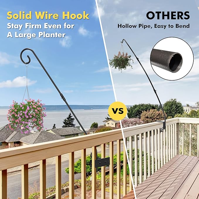 iBorn Fence Deck Hook Rail Heavy Duty Hummingbird Feeder Hanger 28 Inch Railing Hanging Hook for Bird Feeder, Suet Baskets, Planters, Wind Chimes, Solid Wire, 180 Degree Rotary, Pack of 2