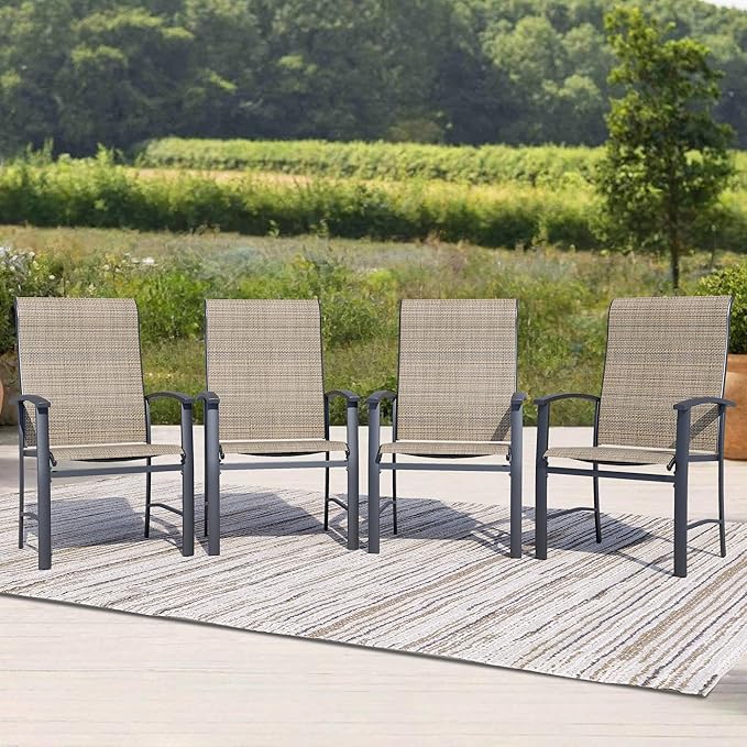 Outdoor Dining Chairs Set of 4, Patio Chairs with Metal Frame & Textilene Fabric, Perfect for Patio Garden Deck
