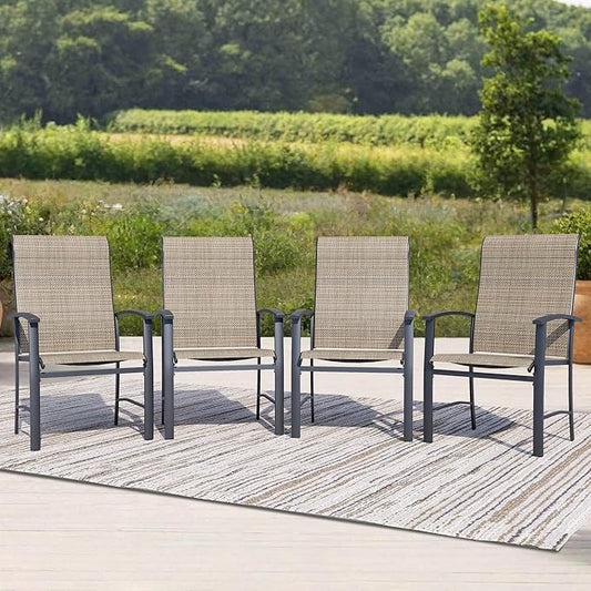 Outdoor Dining Chairs Set of 4, Patio Chairs with Metal Frame & Textilene Fabric, Perfect for Patio Garden Deck