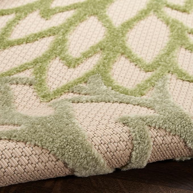 Nourison Home Aloha Indoor-Outdoor Ivory Green 9' x 12' Area Rug, Easy Cleaning, Non Shedding, Bed Room, Living Room, Dining Room, Backyard, Patio, Deck (9x12)
