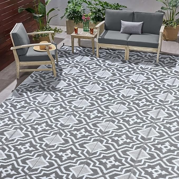 Outdoor Rug Waterproof 9x12 Camping Rug Outdoor Carpet for Patio,Outdside Rug,Plastic Straw Mat, Rv Camping Essentials,Outdoor Mat Decor Deals for Patio,Camping,Deck,Balcony,Porch