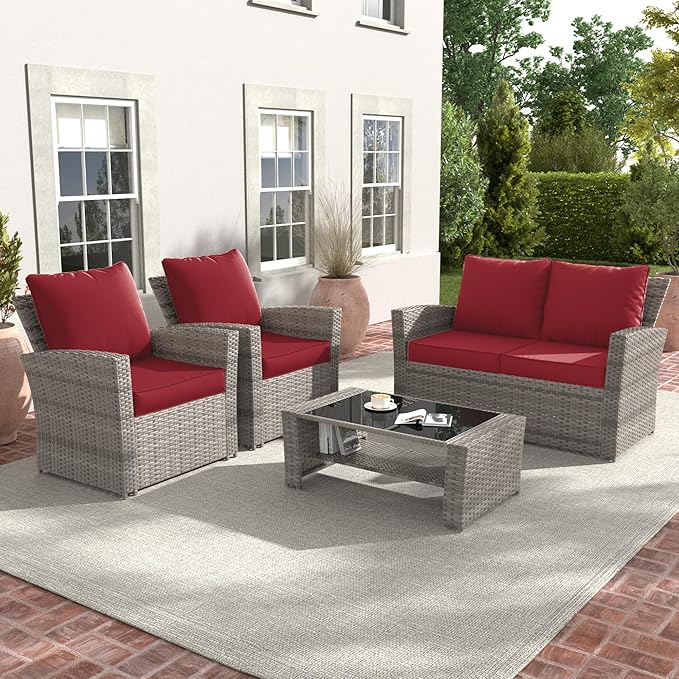 Amopatio Outdoor Cushions for Patio Furniture, Outdoor Chair Cushions Fits 8-seat Sectional Conversation Sets, Patio Replacement Seat Cushion for Patio Chairs (Burgundy)