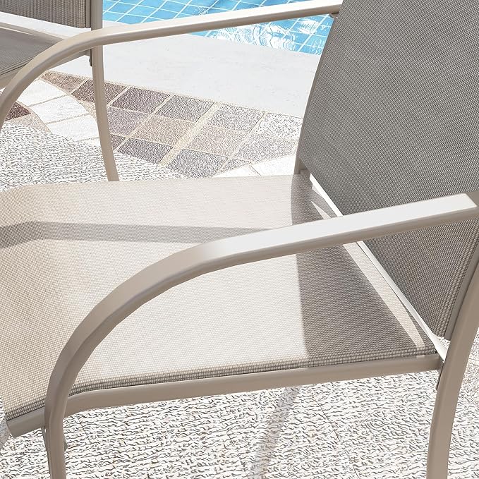 VICLLAX Patio Stackable Dining Chairs Set for 2, Outdoor Sling Chairs with Metal Frame for Front Porch Balcony Backyard Garden and Deck, Sandshell