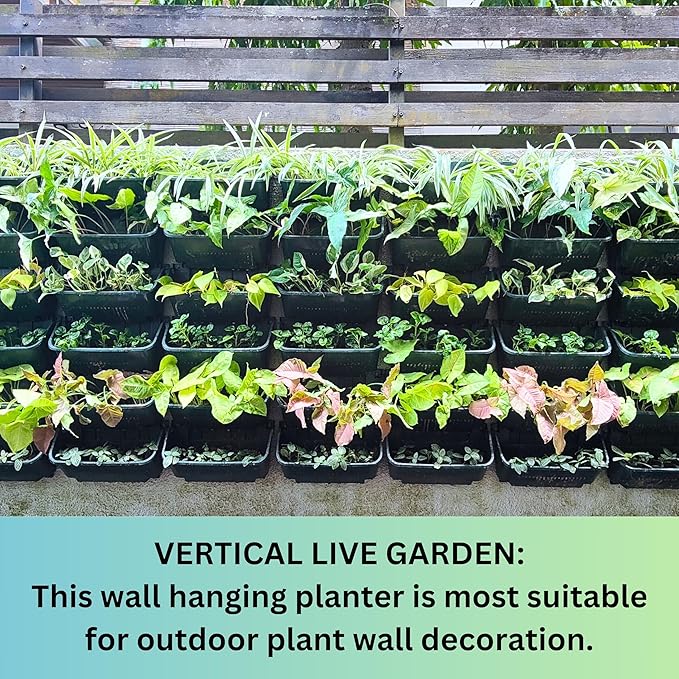 Maxona Vertical Garden Planter - 4 Pack, 13 inch Wall Mounted Planter for Patio Outdoor Decor, Home Green Plastic Pot Balcony Plant Vegetable Fruit Herb Hanging Pocket Holder Flowerpot