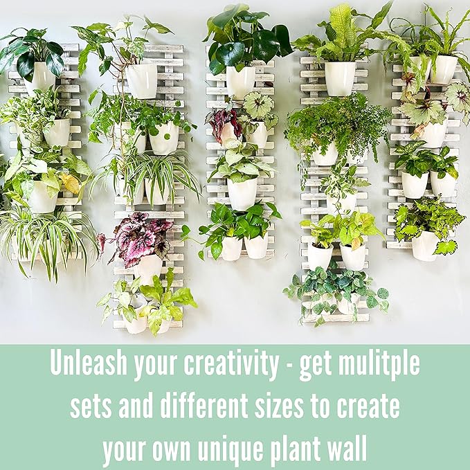 ShopLaLa Wooden Wall Planters - 2 Pack Wall Mounted Plant Holder for Hanging Flower Pots Farmhouse Rustic White Wood Garden Vertical Living Herb Balcony Unique Large Green Decor 35.4" (90cm)