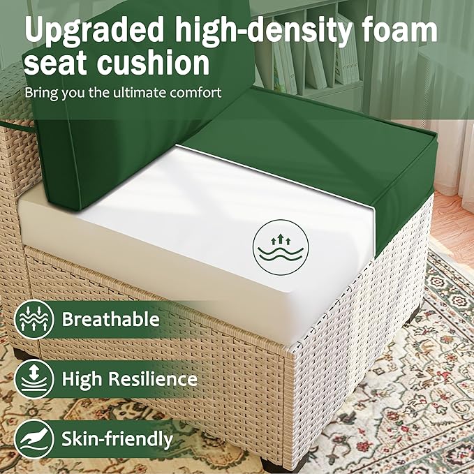 Outdoor Cushions for Patio Furniture with 5 Pillows, Waterproof Patio Furniture Cushions Replacement, 4" Deep Seat Outdoor Sectional Cushions for 4-seat Patio Furniture Chair Sofa Couch,Green