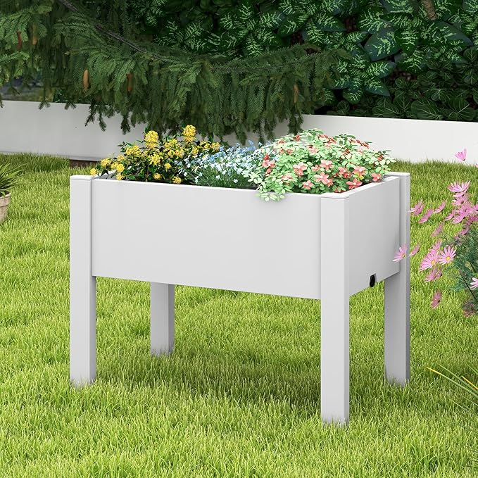 Giantex Raised Garden Bed with Legs, Self-Watering Planter Box with Water Level Indicator, Drainage Hole & Detachable Space Dividers, Outdoor Plant Container for Flower, Vegetable, Fruit, Herb