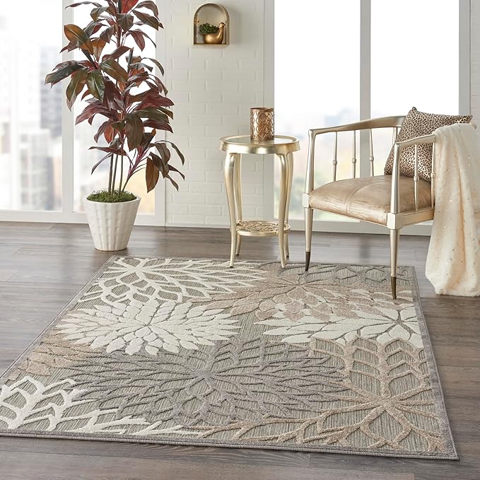 Nourison Home Aloha Natural 6' x 9' Area Rug - Easy Clean, Non Shedding, Bed Room, Living Room, Dining Room, Kitchen (6' x 9')